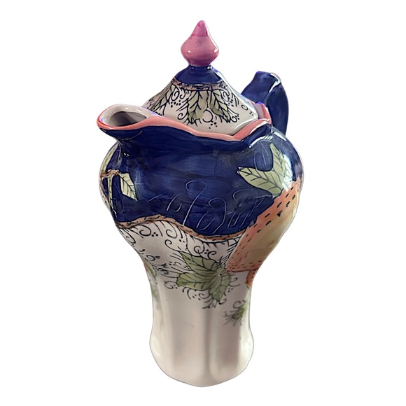 Vintage Hand-Painted Ceramic Pitcher Jug 9.75” Lidded Fruit Design - Picture 2 of 12